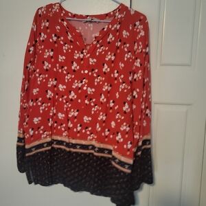 LOFT Red and Black Floral Blouse